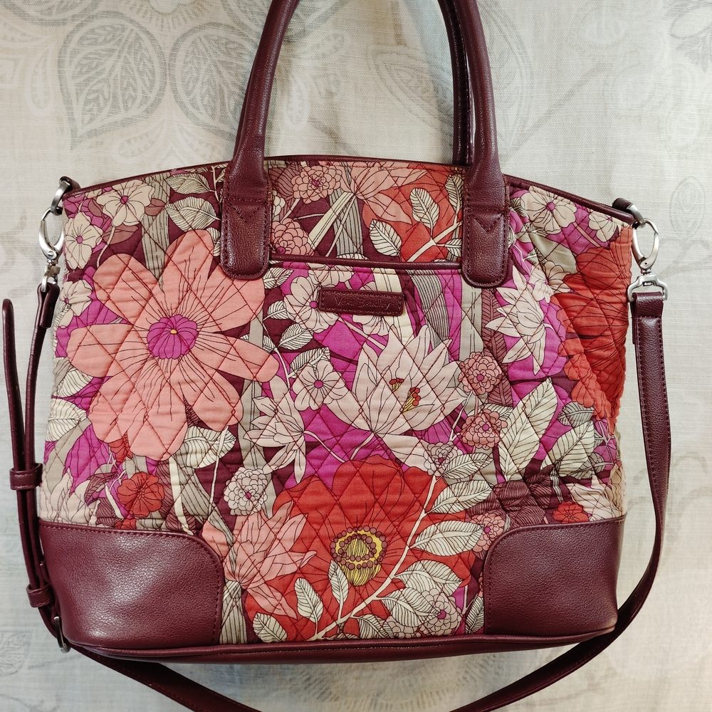 Vera Bradley Quilted Floral Crossbody Tote in Maroon, Pink, Red